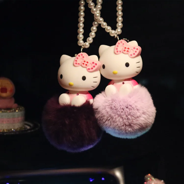 Hello kitty аниме брелок кулон висячий мультфильм автомобиль дисплей сумки на плечо для женщин помпон мех Висячие куклы