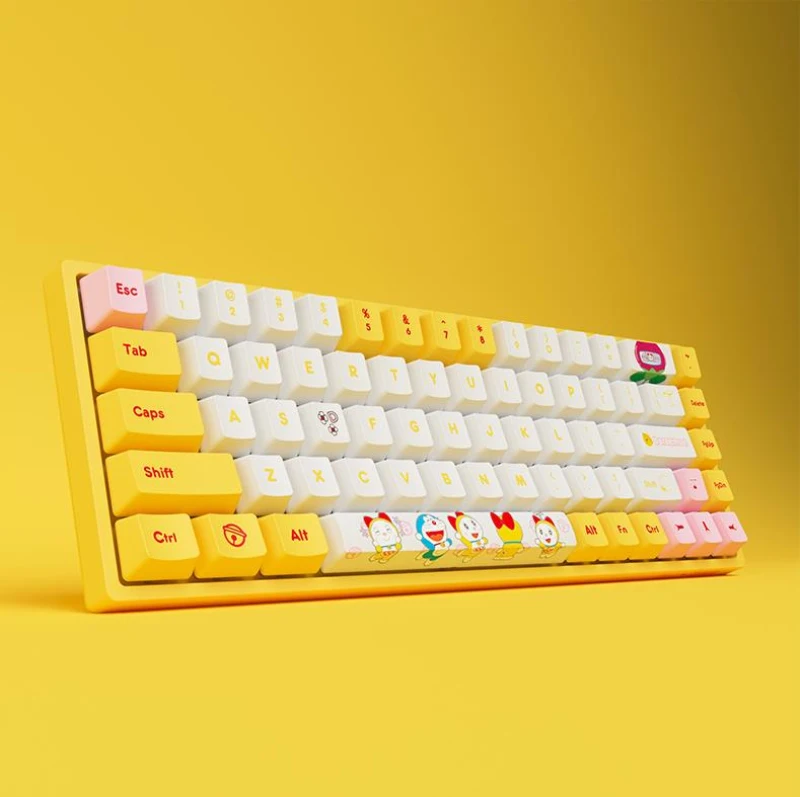 Newest AKKO Doraemon Dorami Wireless bluetooth keyboard 3068V2 yellow RGB backlight mechanical Office keyboard gift for girl