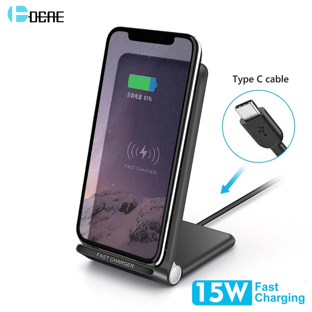 DCAE Fast 15W Wireless Charger Stand Foldable USB C Qi 2 in 1 Charging Pad Station Phone Holder for iPhone 11 XS XR X 8 Samsung | Мобильные