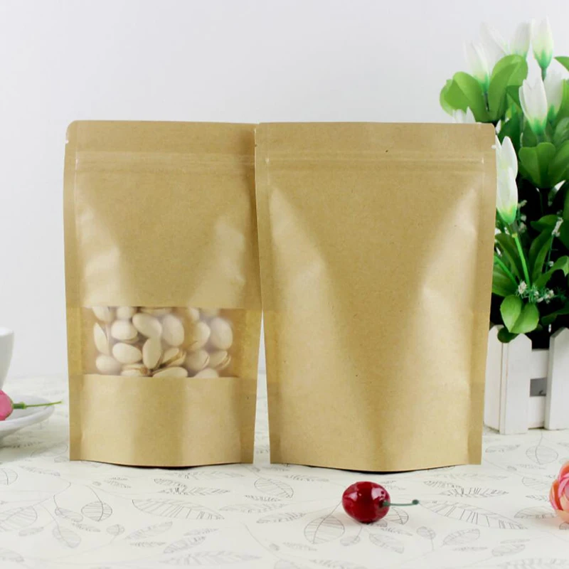 Толстые пакеты из крафт-бумаги 100 шт. многоразовые герметичные с замком на молнии