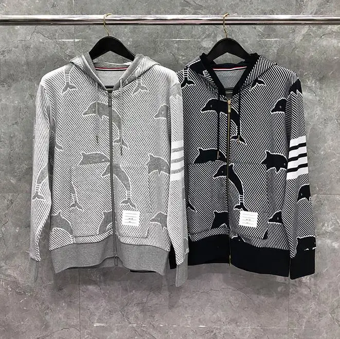 

2021 Fashion TB THOM Brand Autumn Winter Hooded Clothing Dolphin Pattern Jacket Men Sweatshirts Hoodies Casual Sportswear Coat