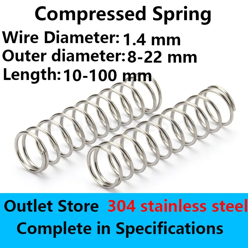 

304 Stainless steel Rotor Return Spring Compressed Spring Wire diameter 1.4mm, External diameter 8-22mm
