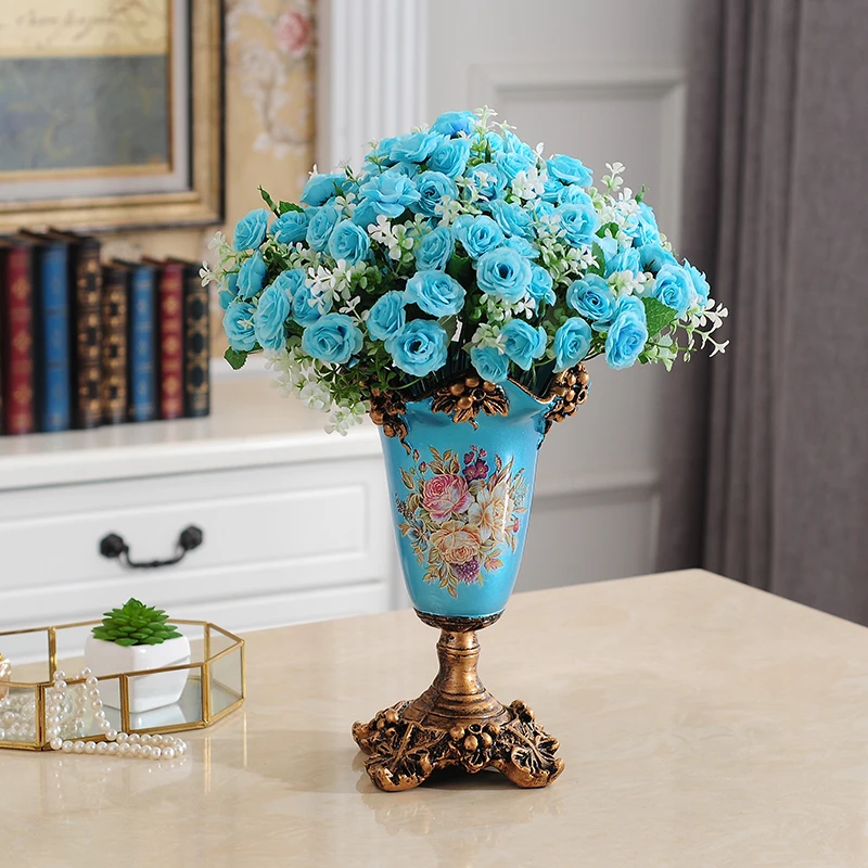 

European Retro Luxury Resin Vase Decoration Home Livingroom Flower Arrangement Wall Hanging Crafts Office Desktop Ornaments Art
