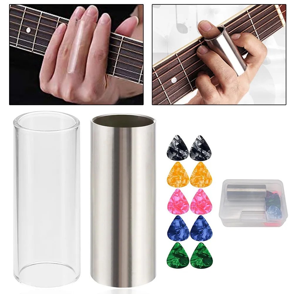 2 Glass And Stainless Steel Slide Bars And 10 Guitar Pick Sets Guitar Accessories Set 1 X Slide 10 X Picks enlarge
