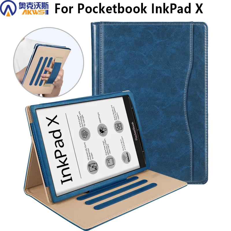

Подставка чехол для Pocketbook подушечка X 2020, 10,3 дюймовый кожаный задний Чехол Funda для карманной книги Inkpad X с ремешком креплением на руку и надпи...