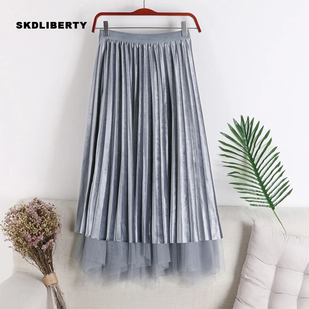 Женская плиссированная юбка макси 2 в 1 винтажная средней длины с высокой талией