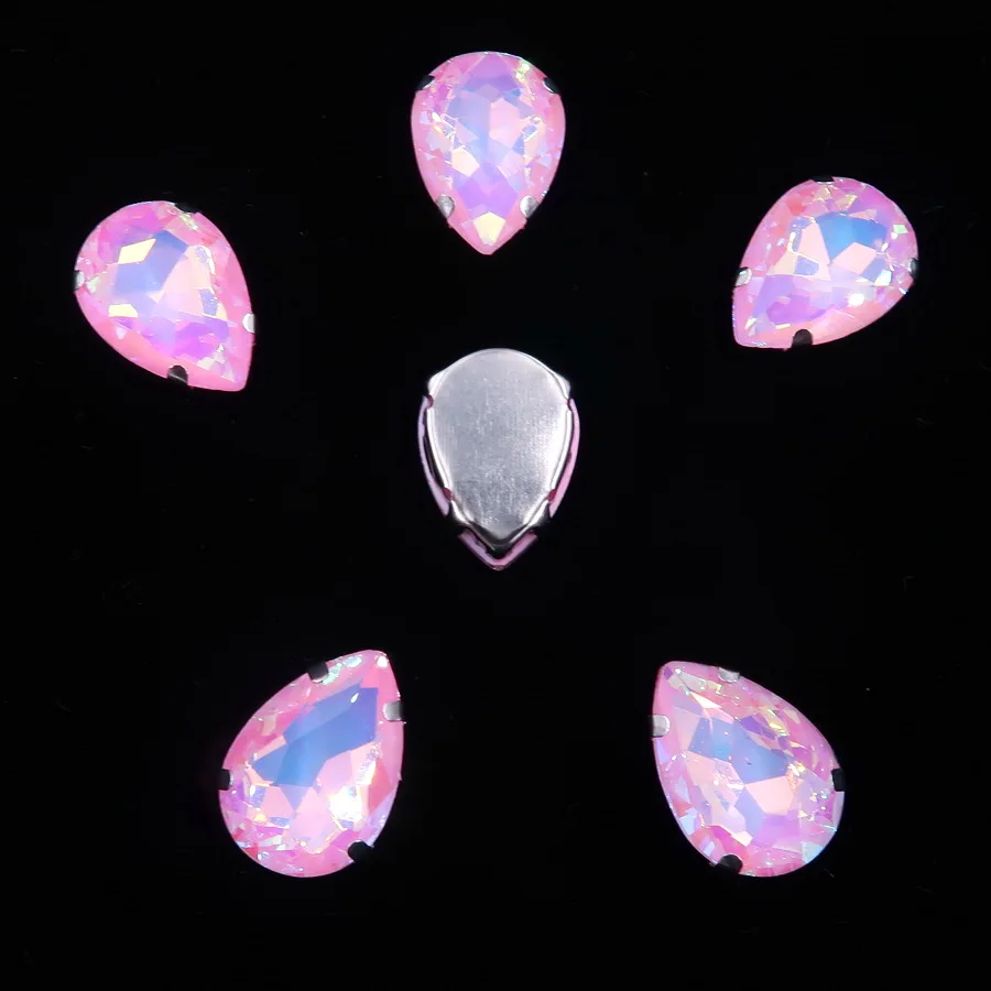 A44 Pink AB Серебряные когти настройки 7x10 10x14 13x18 мм желе конфеты и AB цвета стекло кристалл капли пришить стразы свадебное платье diy отделка - Цвет: A44 Pink AB