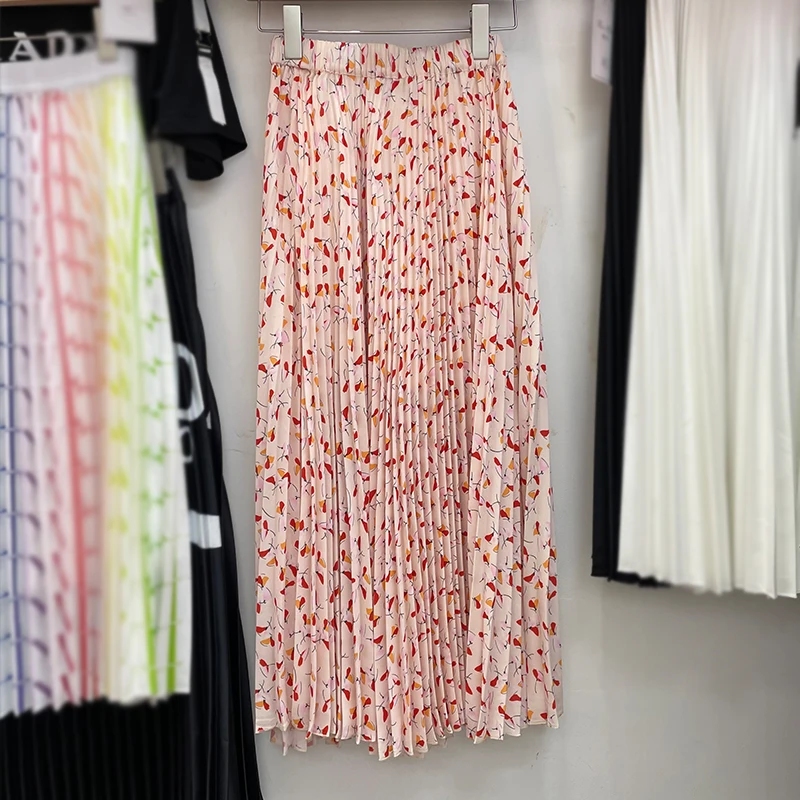 

Floral Pleated Chiffon Skirt for Women 2021 Summer New Elastic Waist Loose Oversized Japanese Students Skirt Female Long Skirt