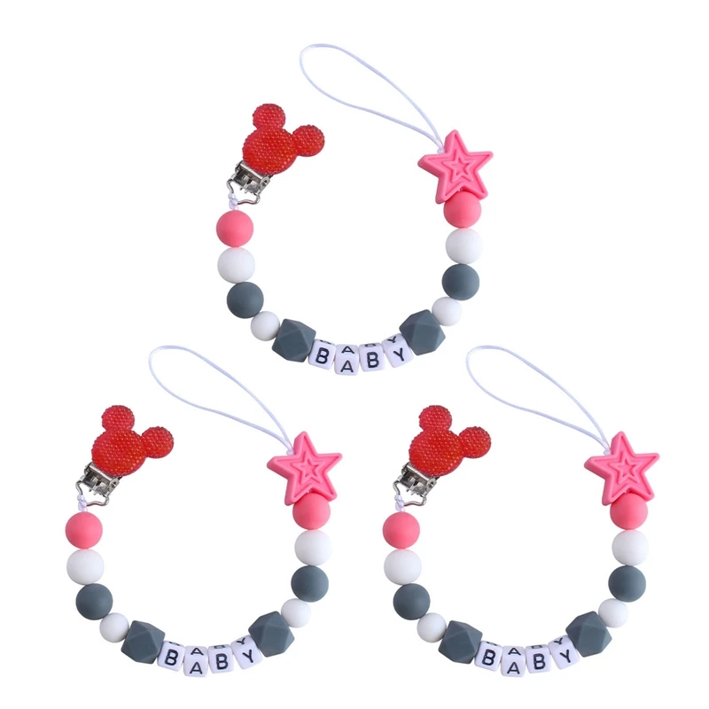 

DIY Personalised Name Silicone Baby Pacifier Clip Chain Nipple Pacifier Chain with Mouse Holder for Baby Newborn Shower Gift