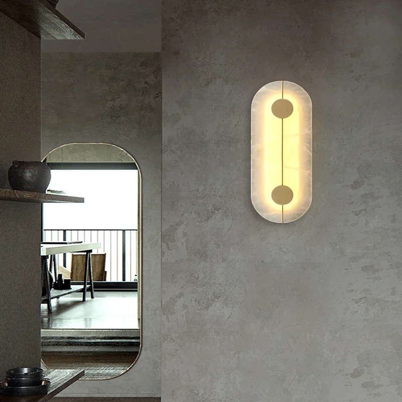 

Postmodern light luxury living room marble wall lamp all copper creative bedside background wall Nordic art wall lamp