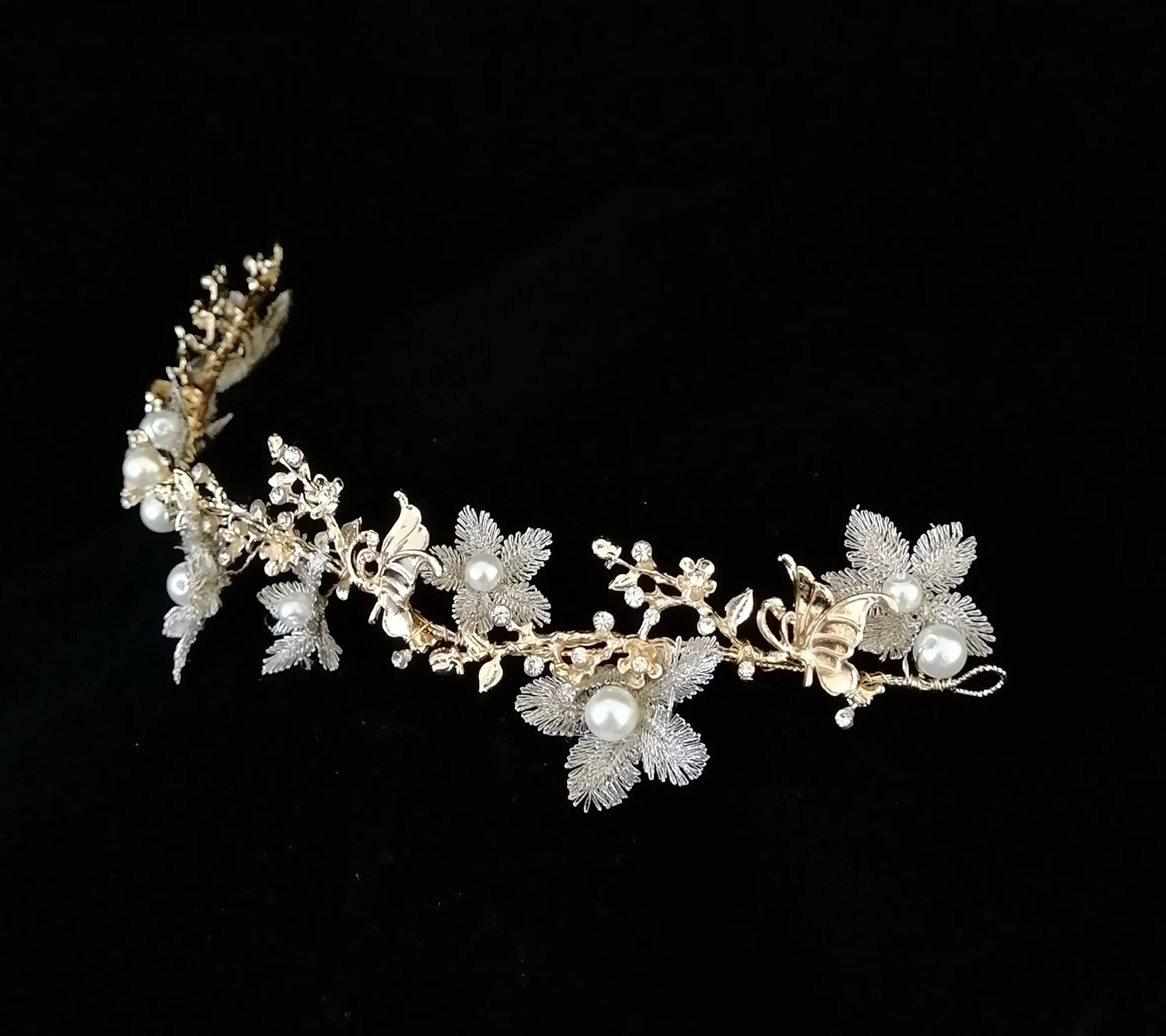 

Винтажная Золотая Корейская повязка для волос свадебные жемчужные стразы тиары, роскошное свадебное кольцо обручальное украшение гребень ...