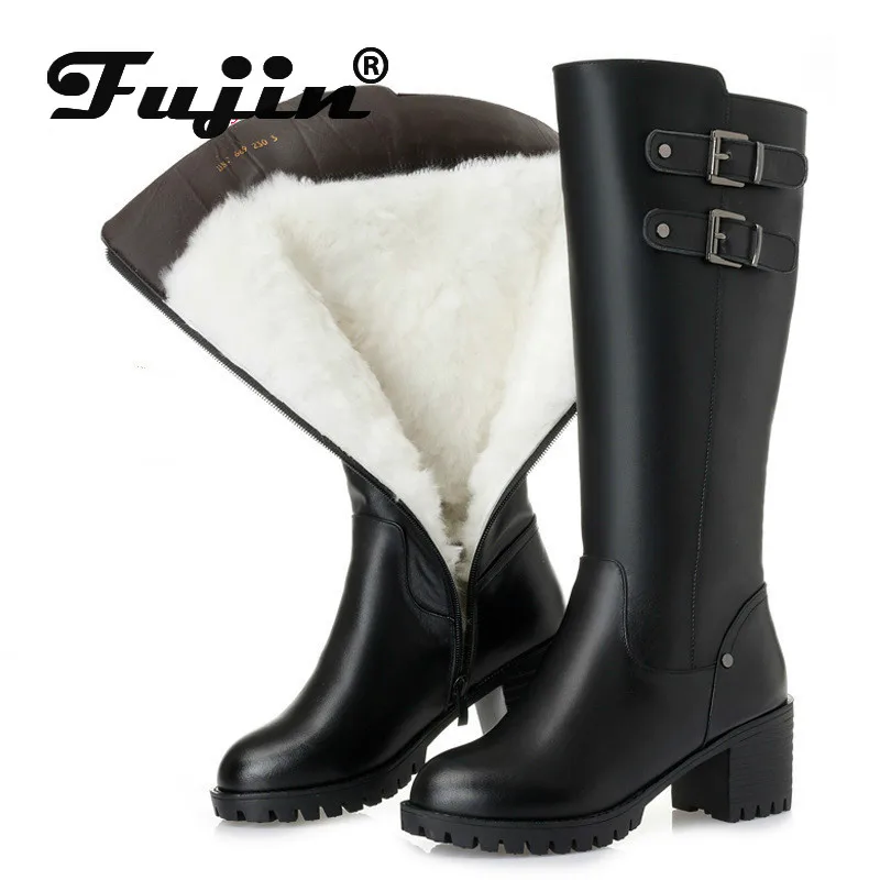 Fujin/зимние сапоги из натуральной кожи и шерсти Женская модная теплая обувь на