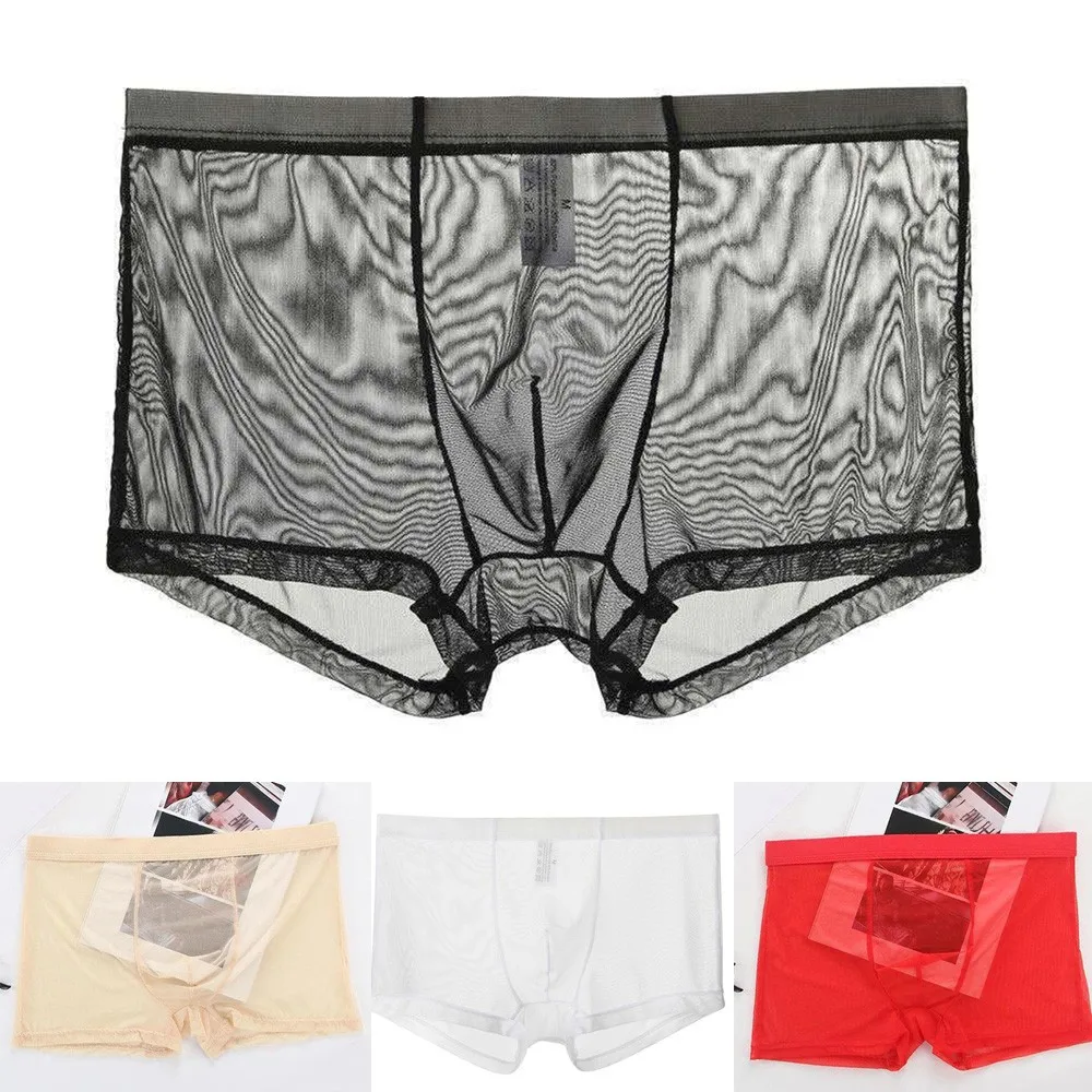 

New Sexy Men Underwear Mesh Seamless Breathable Panties Slip Erotic Boxers Briefs Thin Transparent Underwear Trunk Underpant Hot