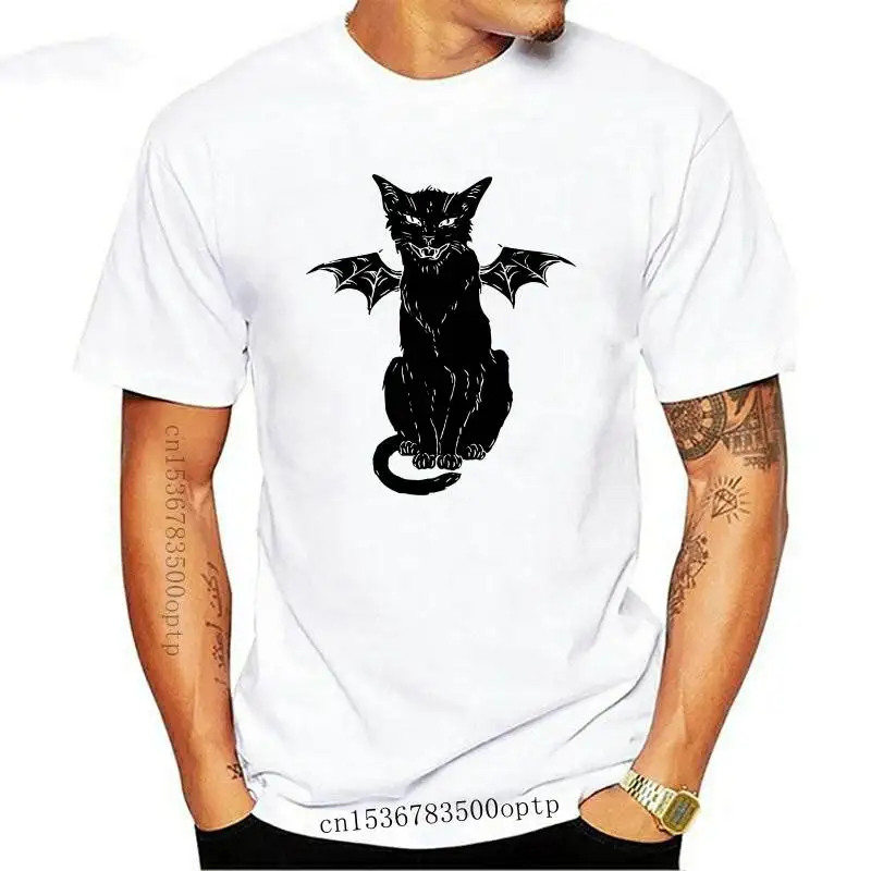

New 2021 Pure Cotton T-Shirt Gothic Retro Devil Cat Printed Long Sleeve Fashion Casual Tops & Tees Brand Unisex Clothing
