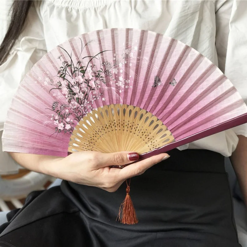 Высокое качество китайский веер складной ручной из шелка и бамбука винтажный