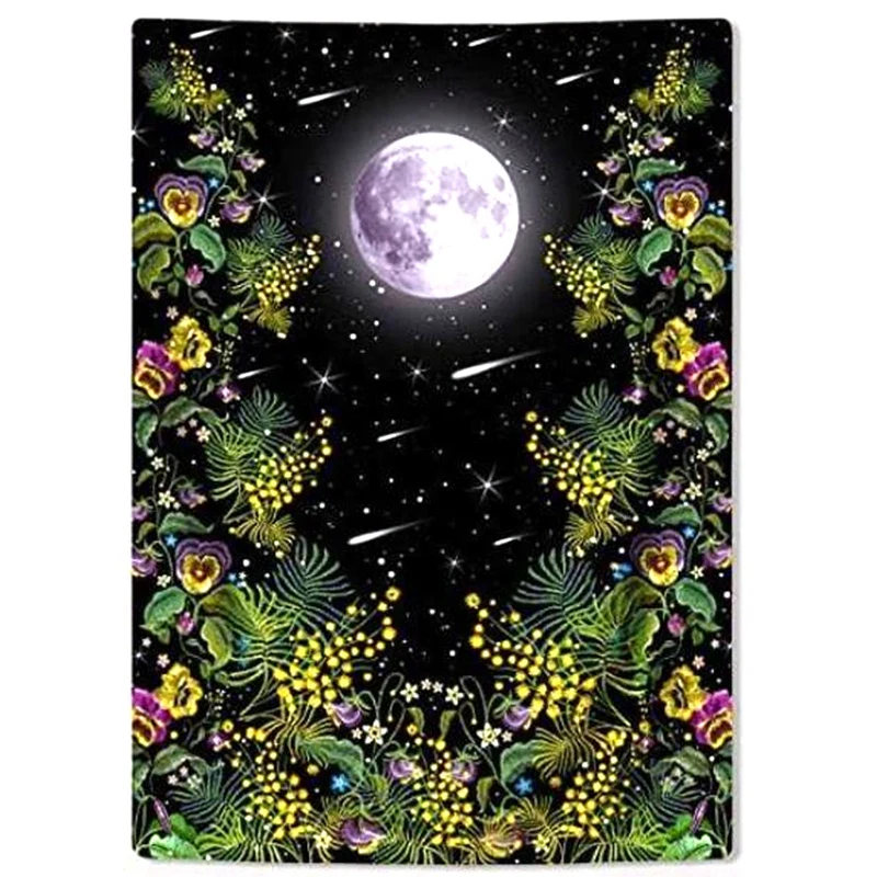 

Moonlit Tapestry Floral Vines Tapestry Moon and Star Tapestries Flower Tapestry Wall Hanging for Room (51.2X59.1 In)