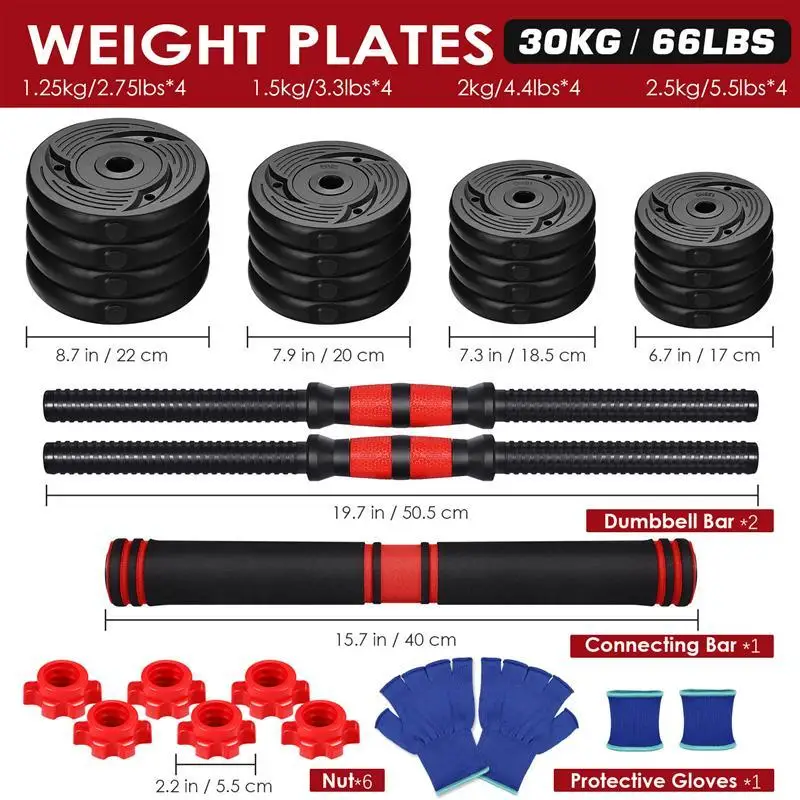 

40CM 30KG Bar Fitness Dumbbells Detachable Barbell Arm Muscle Trainer Household Exercise Supplies for Home Office GymTraining