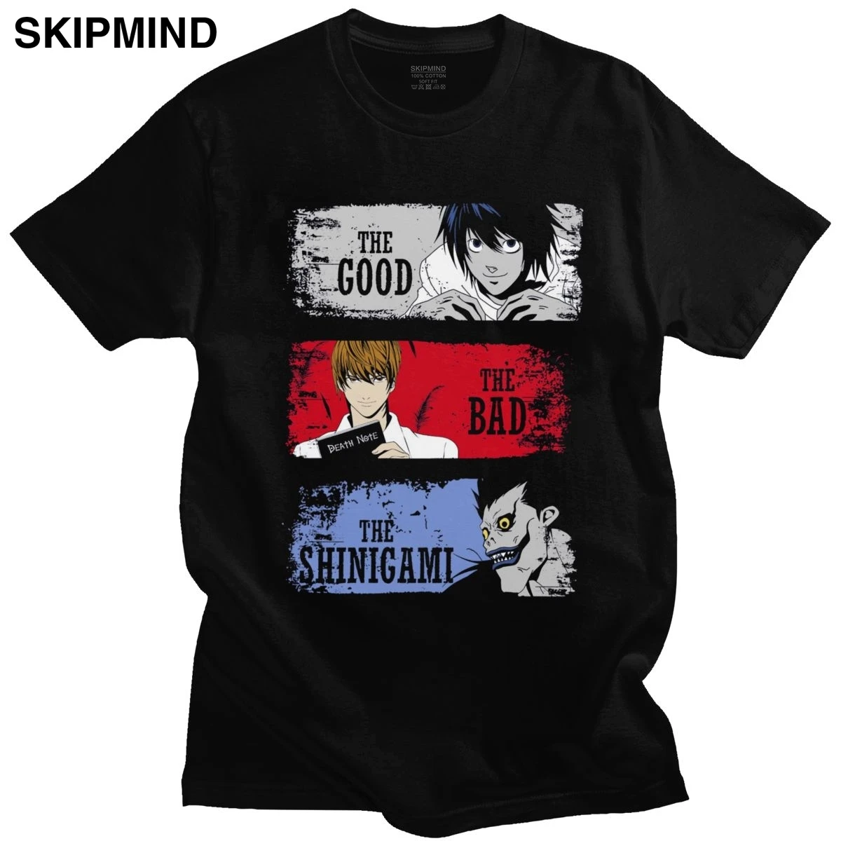 

Cool The Good The Bad The Shinigami Light Yagami L T-shirt Men Short Sleeve Death Note Ryuk Tee Shirt 100% Cotton Tshirt Gift
