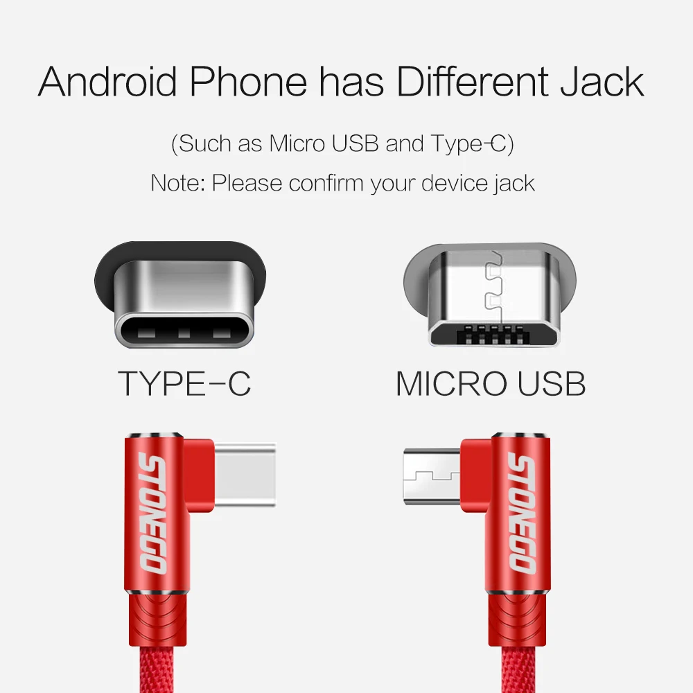 stonego micro usb cable 2a fast charger usb type c cable cord 90 degree elbow nylon data cable android phone 1m 2m 3m free global shipping