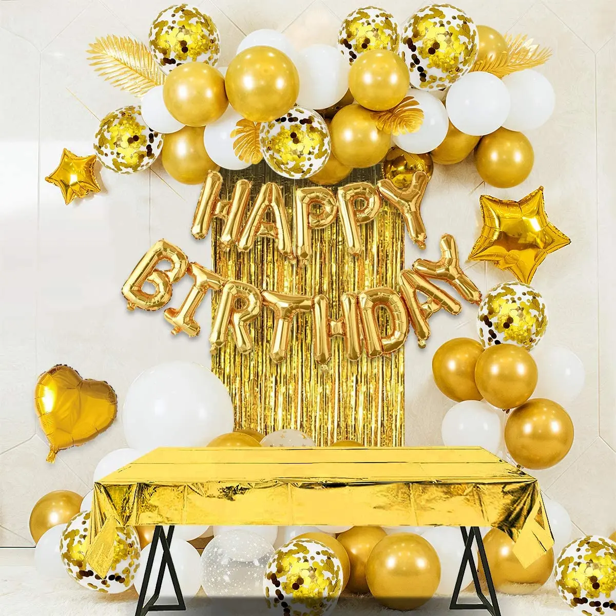 

Birthday Party Decoration Happy Birthday Banner Fringe Curtain Tablecloth Heart Star Confetti Balloons for Girl Boy Kids Adults