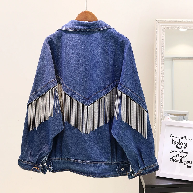 Женская джинсовая куртка повседневная синяя ковбойская свободного покроя с