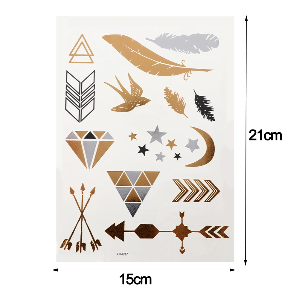 Водонепроницаемая Татуировка Flash металлик золото серебро Женская мода хна/перо