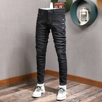 newly designer fashion men jeans korean style elastic casual cotton denim pencil pants streetwear punk slim jeans men trousers