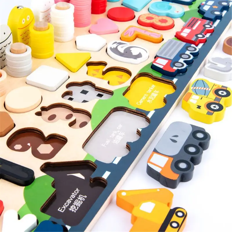 

Montessori Wood Blocks Puzzle Board Set for Toddler Preschool Kids, Learning & Educational Toys for Number Counting, Colors Stac