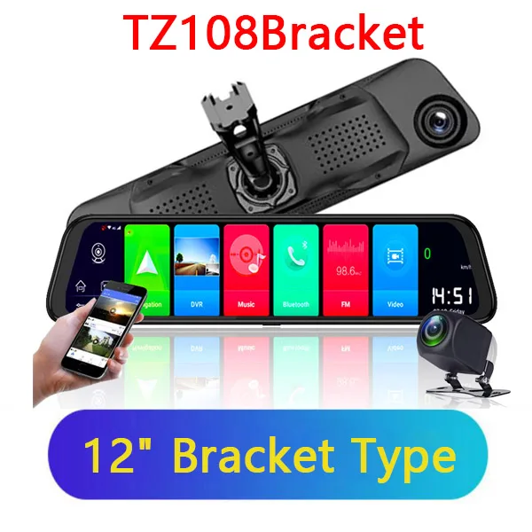 TZ108Bracket WHEXUNE 12 дюймов 4G Автомобильные видеорегистраторы ADAS Android 8,1 Dash Cam камера gps навигация FHD 1080P двойной объектив видео регистратор Dashcam - Название цвета: TZ108Bracket