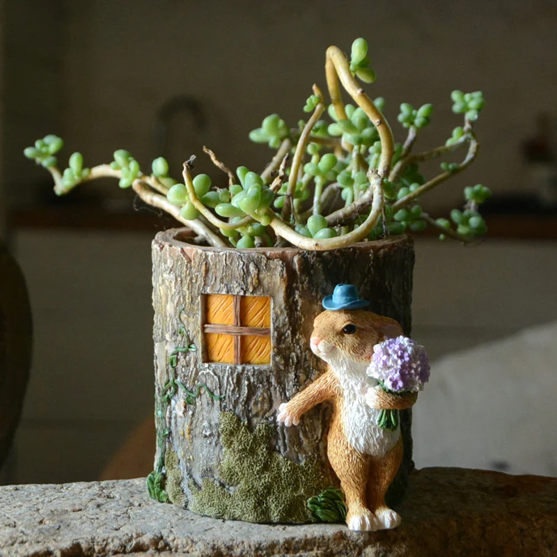 

Creative Cute Rabbit Flower Pot Succulent Flower Pot Home Decoration Balcony Pastoral Decoration Bunny and Bird Country Style