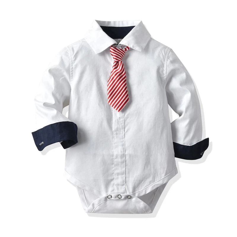 

Baby Newborn Boys Girls Tie Bow Shirt Romper Clothes Casual Childrenâ€™s White Full Sleeve One-piece Jumpsuit
