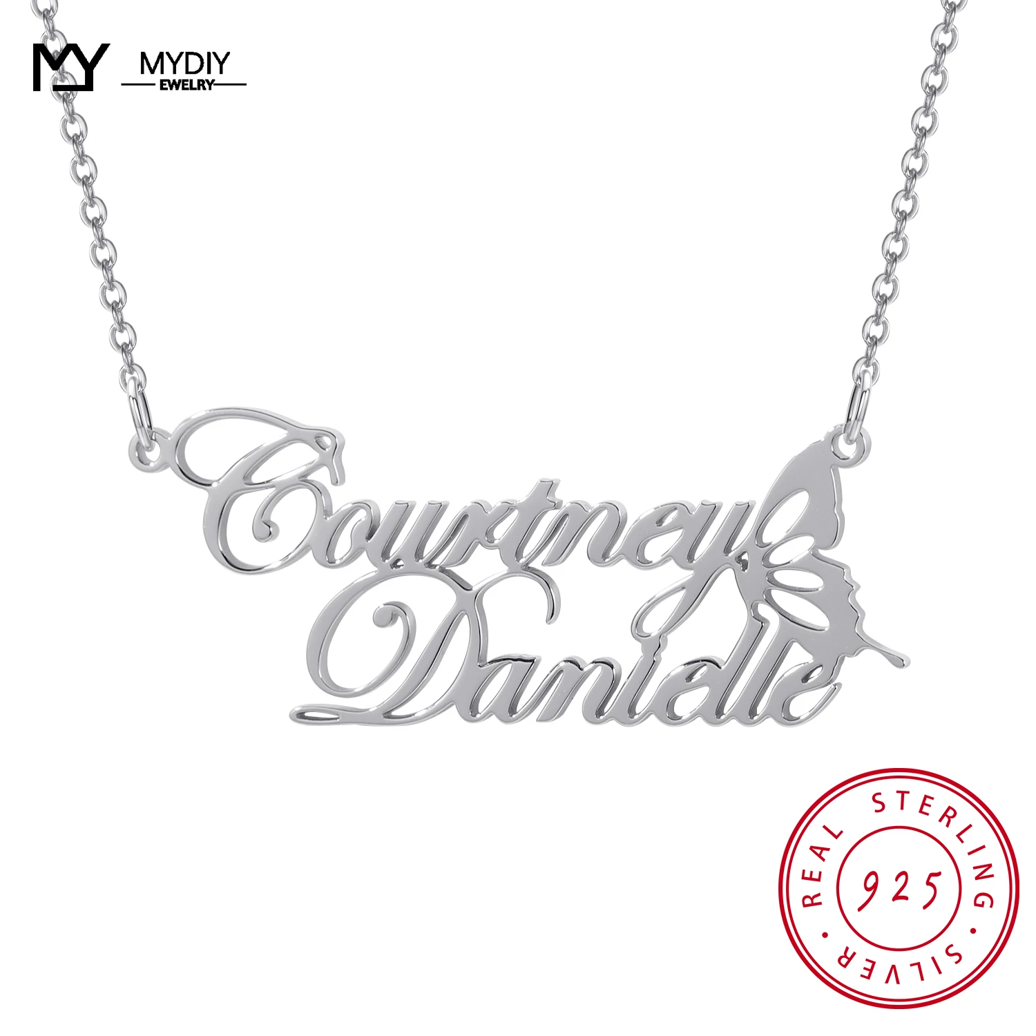 

2021 NEW 925 Sterling Silver Custom Name Dancing Butterflies Neckalce Pendant Clavicle Chain For Women Gift 925 Jewelry