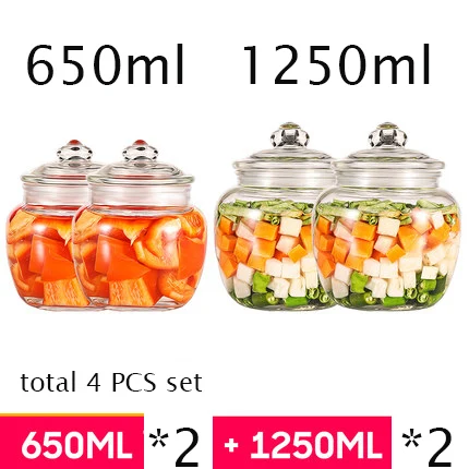 650/1250 мл 3 шт. стеклянный контейнер Kimchi банка кухонная маринованная Бытовая