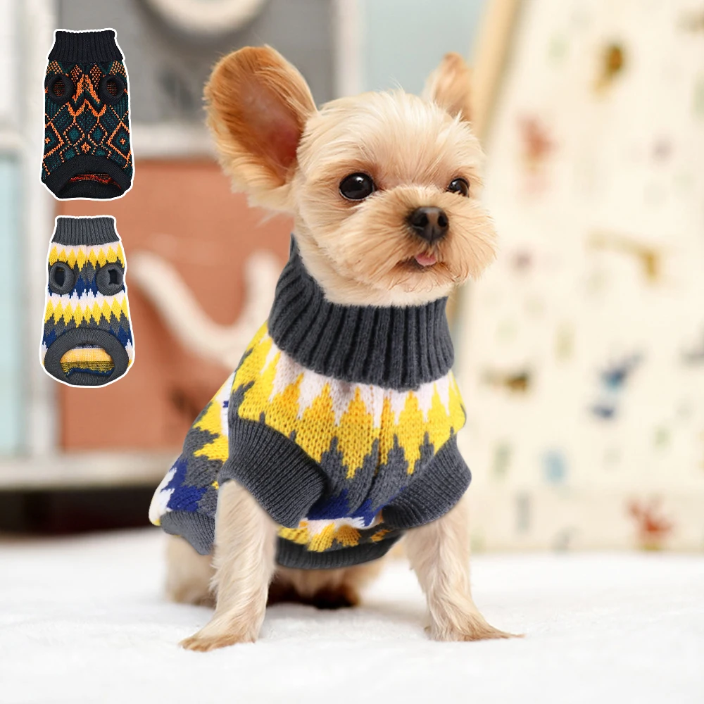 Мягкий теплый свитер для собак Классический Клетчатый вязаный маленьких и