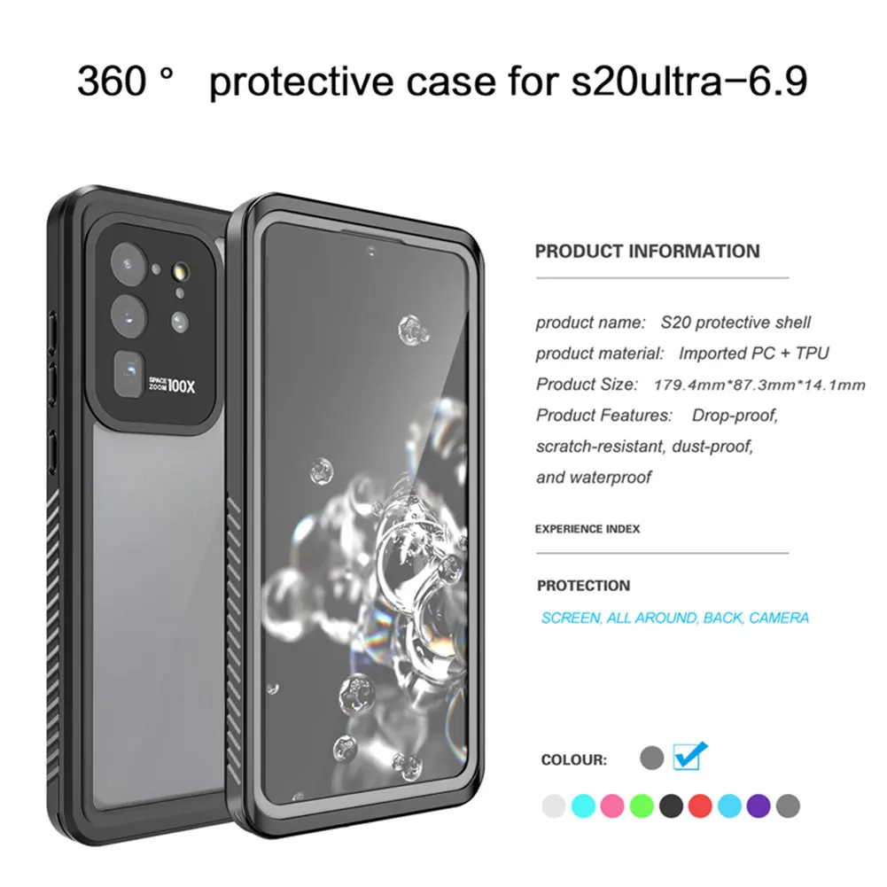 

Phone Case Protector Full Body Protection Anti-Scratch IP68 Waterpoof Shockproof Phone Cases Compatible With Samsung S20 Ultra