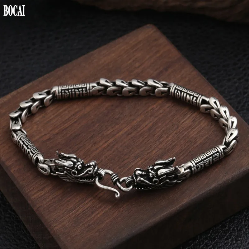 Мужской браслет из чистого серебра 100% пробы с тайским серебряным драконом|Гибкие