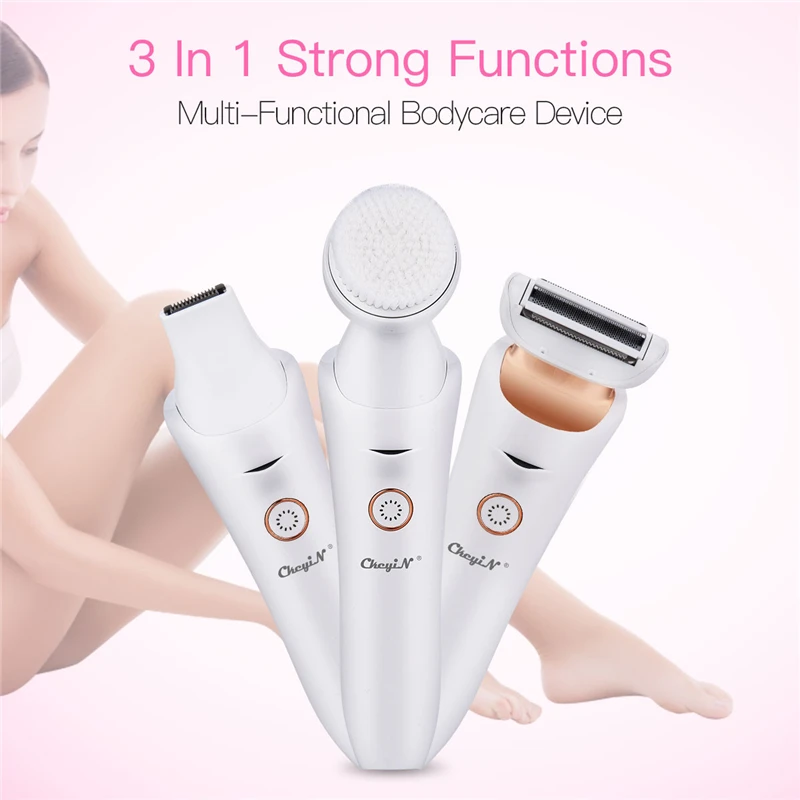 

3 in 1 USB rechargeable Hair Removal Kit Electric Lady Shaver Painless Body Leg Bikini Trimmer with Face Cleasing Brush P46