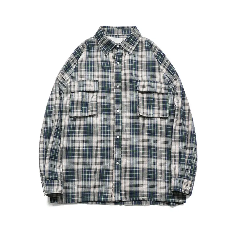 

Spring Cotton Plaid Shirt Men's Fashion Retro Casual Shirt Men Streetwear Korean Loose Long Sleeve Shirts Mens Dress Shirt