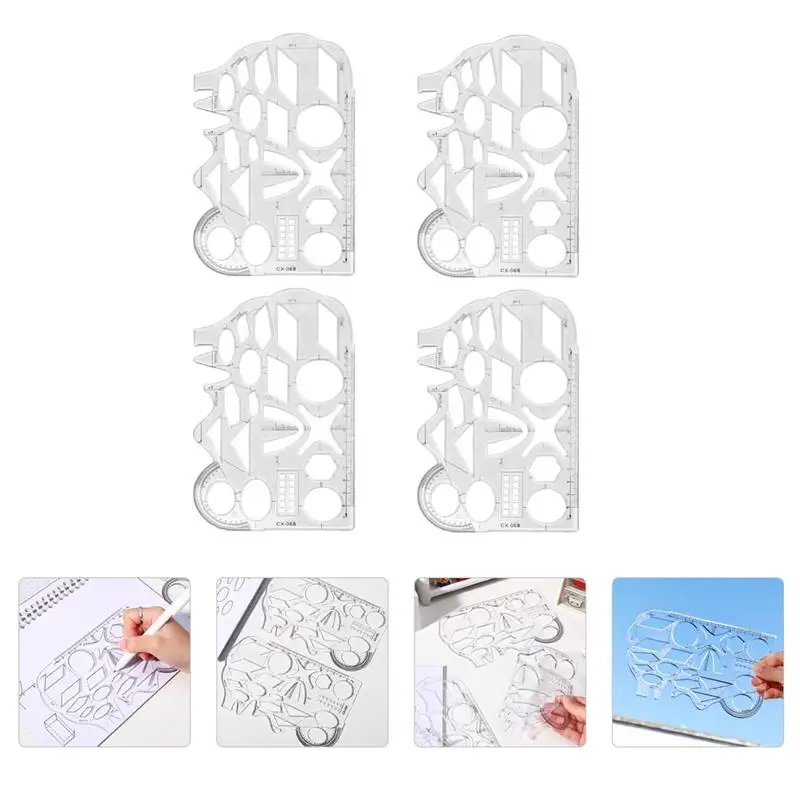 

4Pcs Office Drawing Rulers Measuring Rulers Transparent Students Rulers