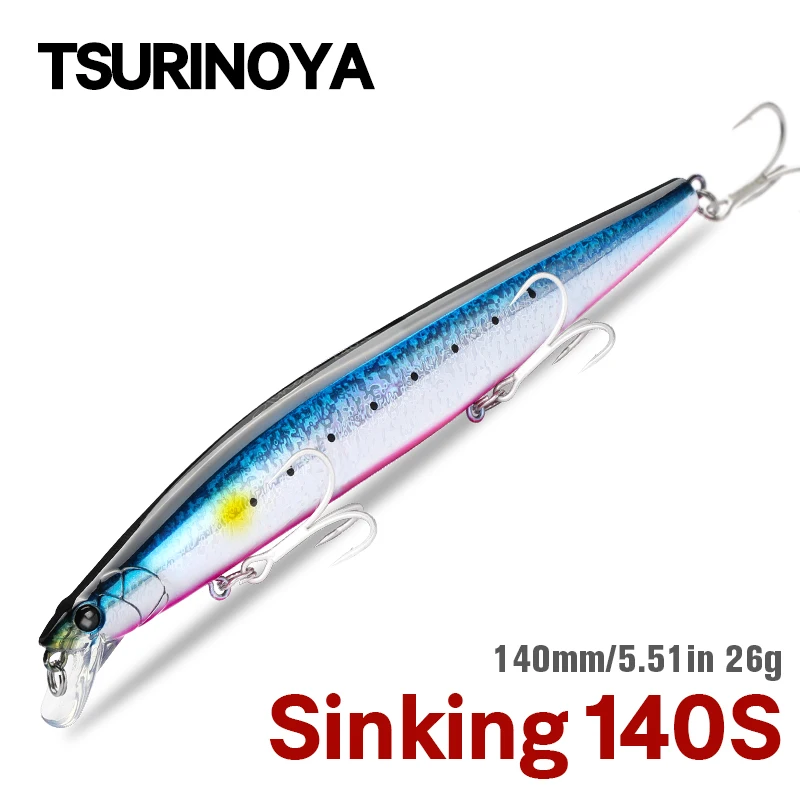 

TSURINOYA 140S Sinking Minnow 140mm 26g Fishing Lure STINGER Tungsten Weight Ultra Long Casting Saltwater Artificial Large Baits