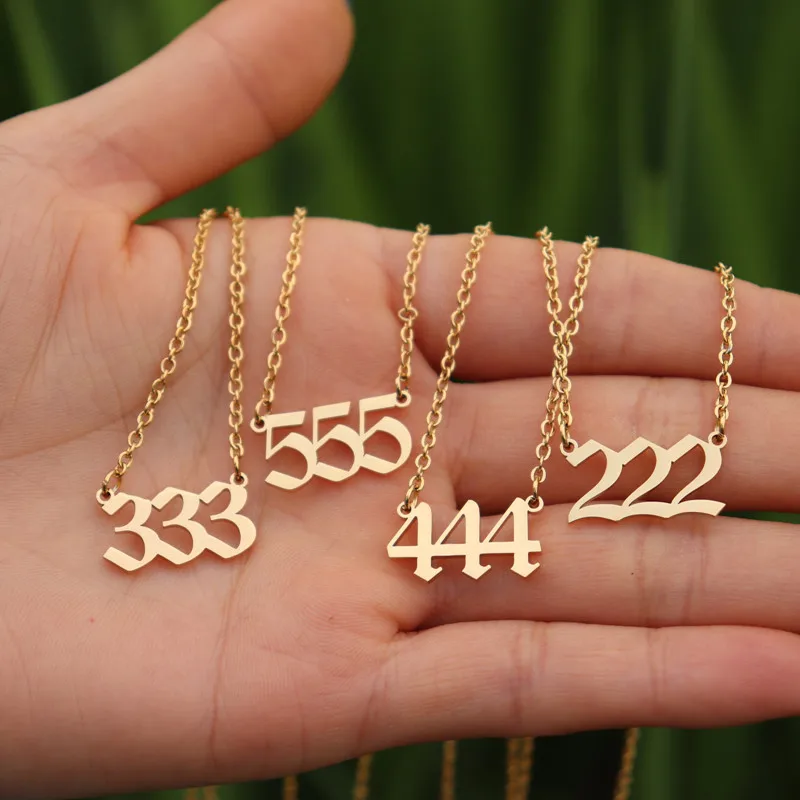 

10 pcs Angel Number Necklace Pendant Stainless Steel Chain Lucky Jewelry 222 333 666 Choker Necklace Mama And Child Gift