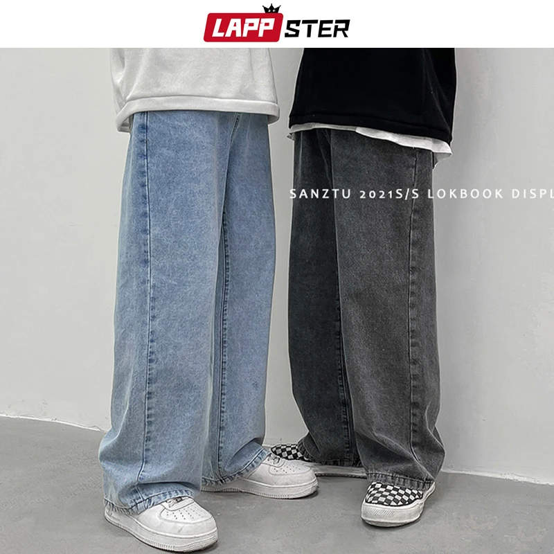 Джинсы LAPPSTER мужские с широкими штанинами брюки-багги из денима в стиле Харадзюку
