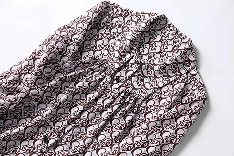 

Europe and the United States women's clothing New spring 2021 Long sleeve lapel flounce printing Fashion silk shirt
