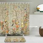 Шторы для ванной в китайском стиле с цветами и птицами, Набор декоративных занавесок для душа, нескользящий коврик для ванной, водонепроницаемые шторы для ванной