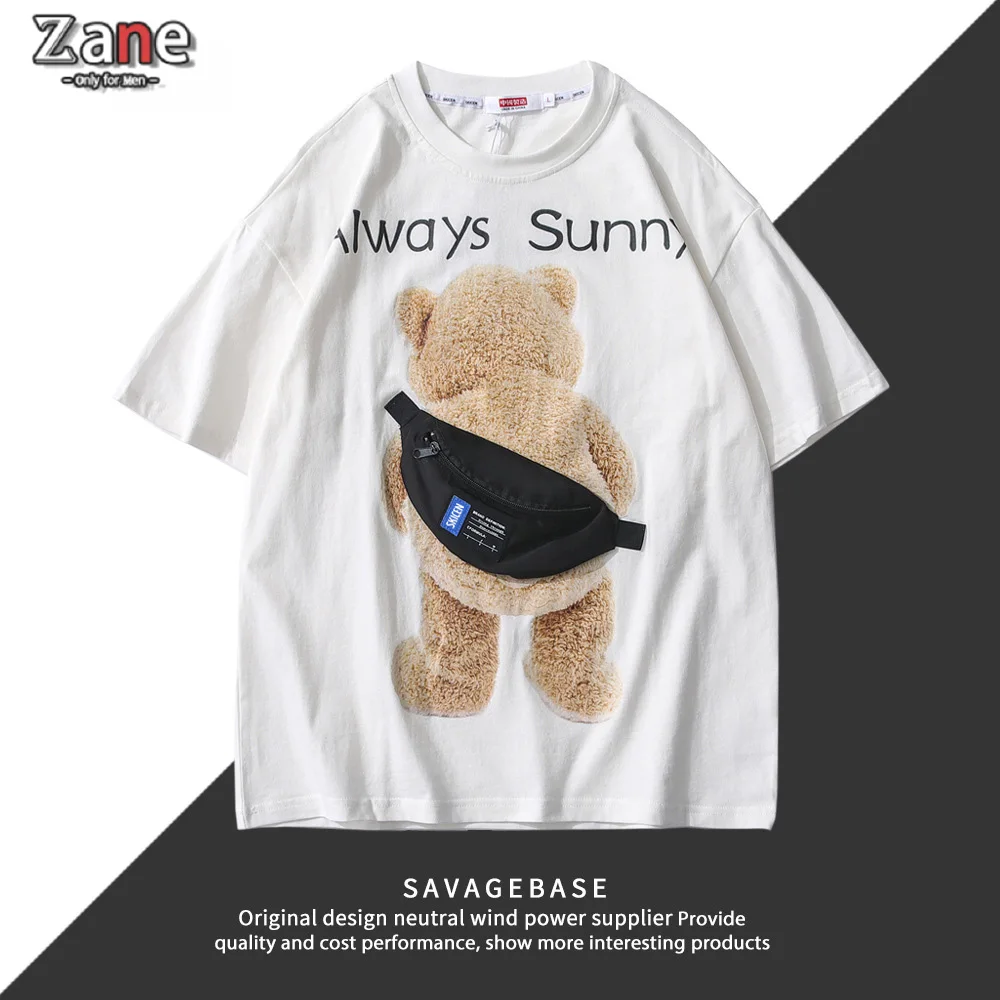 

Brand New Hot Sales funny anime Bear design FashionCasual loose streetwear Summer Printed short sleeve t-shirt.