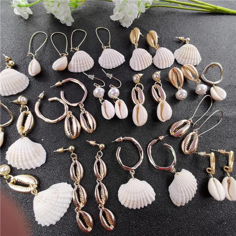 Серьги Cowrie Женские Геометрические с искусственным жемчугом эффектные золотой