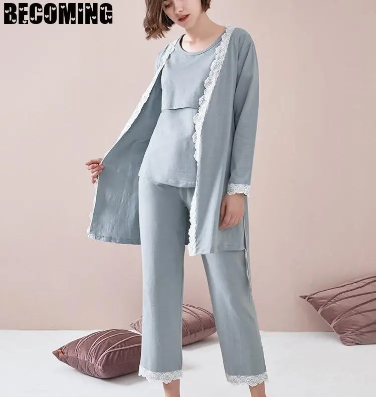 Осенне зимняя ночная рубашка 3 шт./компл. Пижама для беременных большого сна