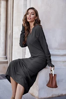 autumn winter dresses for women party 2020 long sleeve v neck sexy black long maxi knitted dress vestido de festa