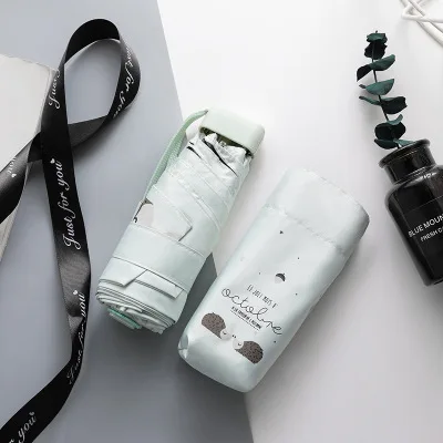 light green Супер мини-зонтик милый складной зонтик ручной солнцезащитный Зонт пятискладной 6 ребер модный Солнечный дождливый зонтик животное Анти-УФ - Цвет: light green