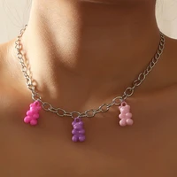 1pcs cool chains handmade candy color cute jelly cartoon bear charm necklace for women girl daily jewelry pendants party gifts